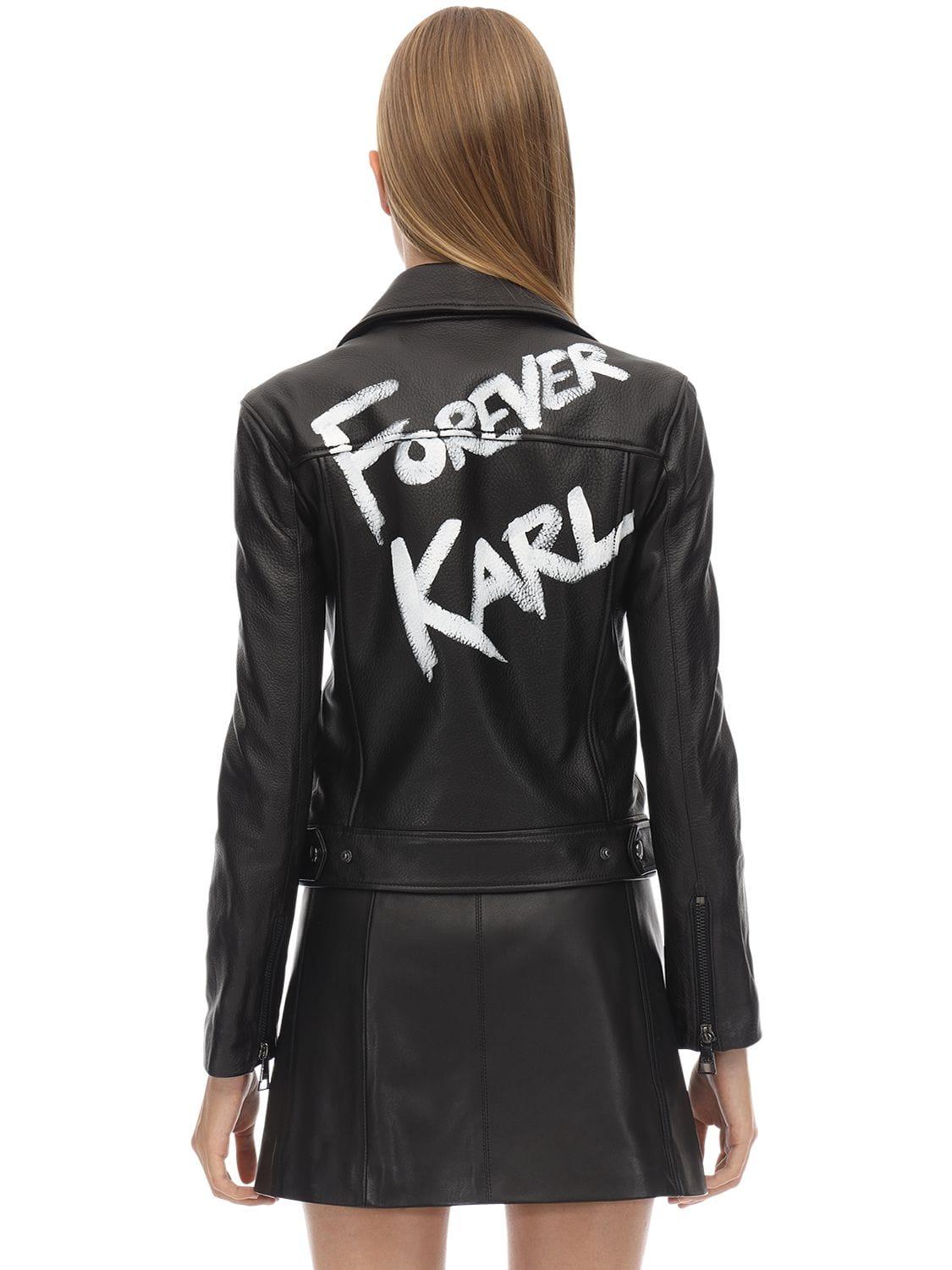 Womens Clothing Skirts Knee-length skirts Karl Lagerfeld Faux Leather Moto Jacket in Black 