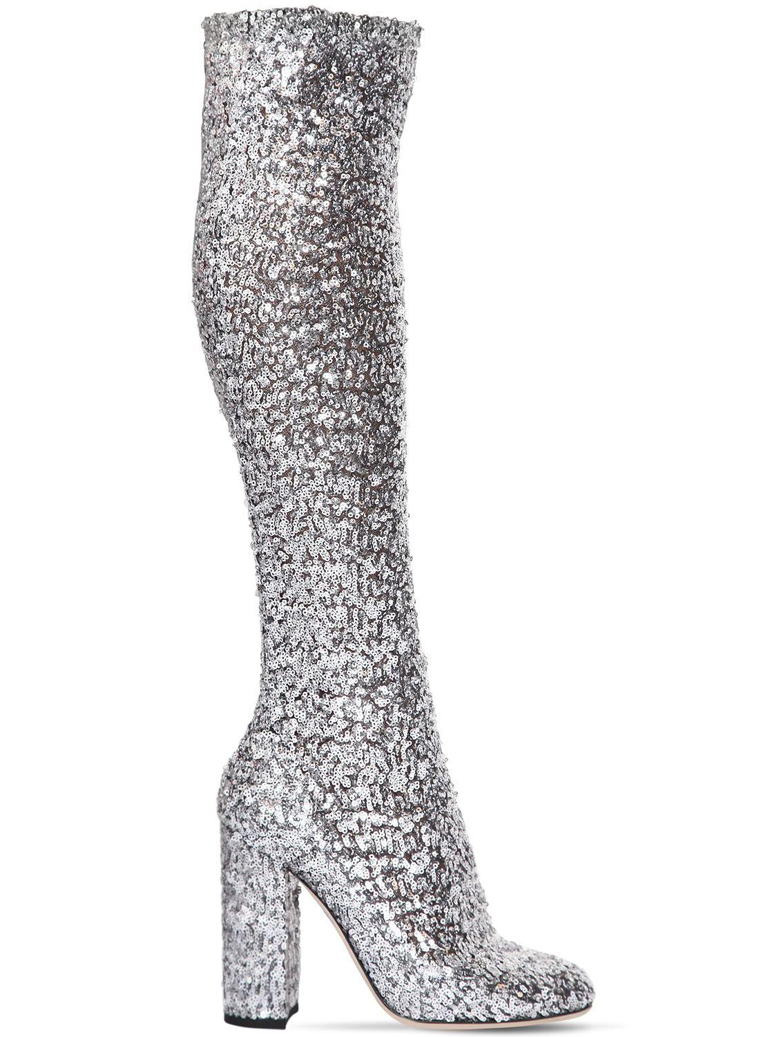 Botas Altas Stretch Con Lentejuelas 90mm Dolce \u0026 Gabbana de Encaje de color  Metálico | Lyst