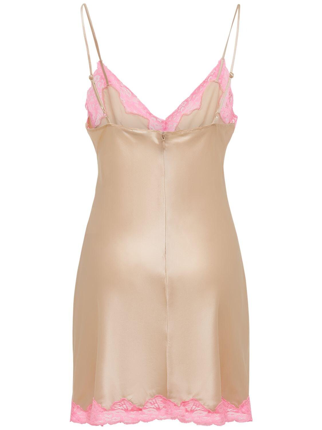 Alexander Wang Silk Satin Slip Mini Dress W/ Lace in Pink | Lyst