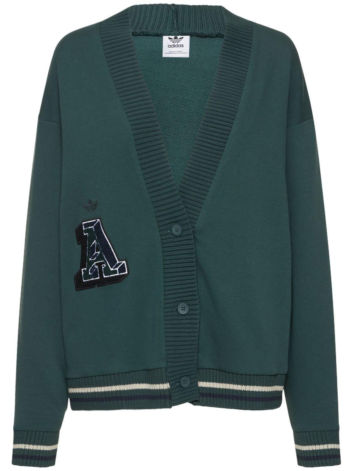 adidas Originals Cotton Knit Cardigan in Green | Lyst