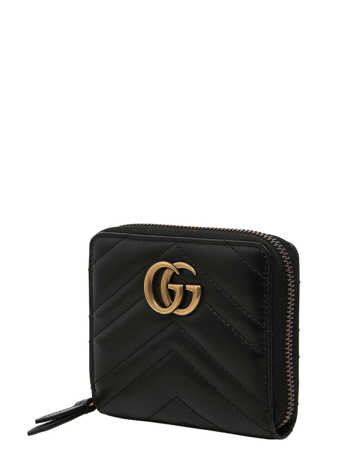 Gucci Small Gg Marmont 2.0 Leather Zip Wallet in Black