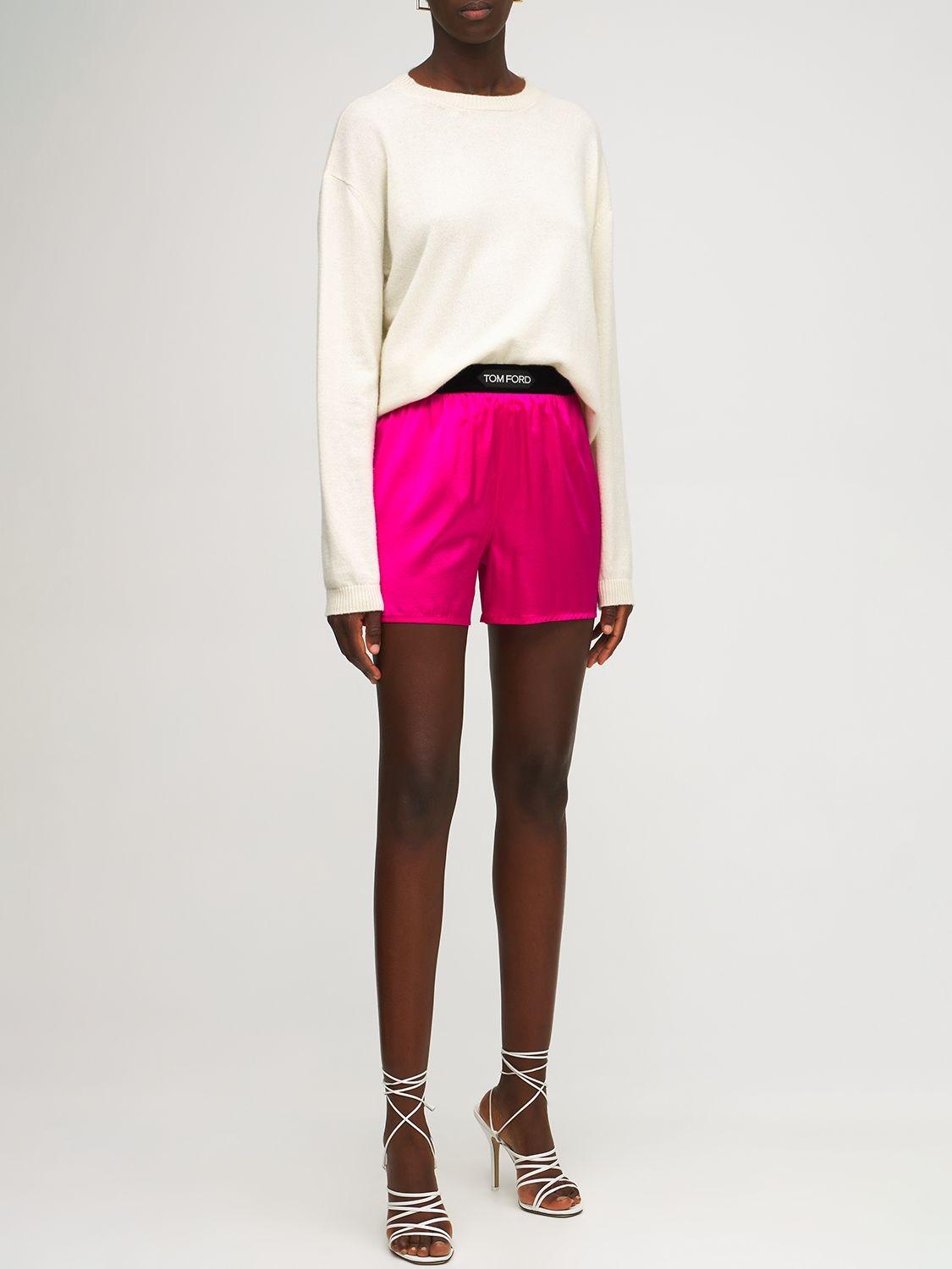 Tom Ford Logo Silk Satin Mini Shorts in Pink | Lyst
