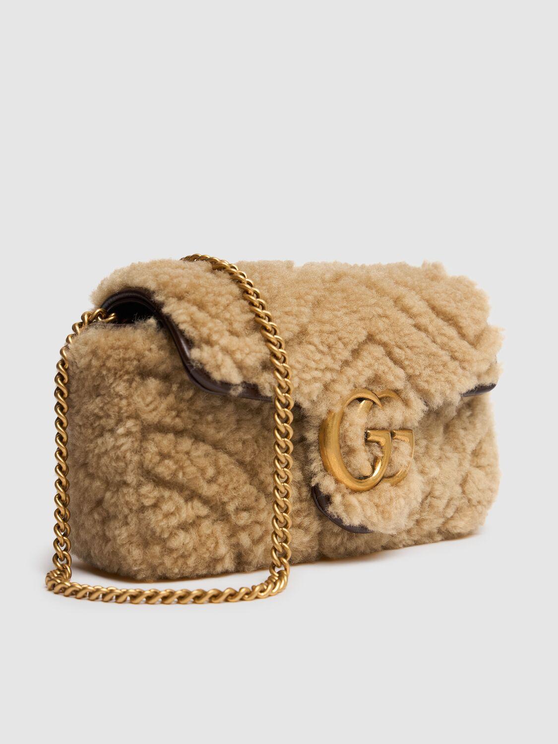 Gucci Super Mini Gg Marmont Shearling Bag Unique in Natural