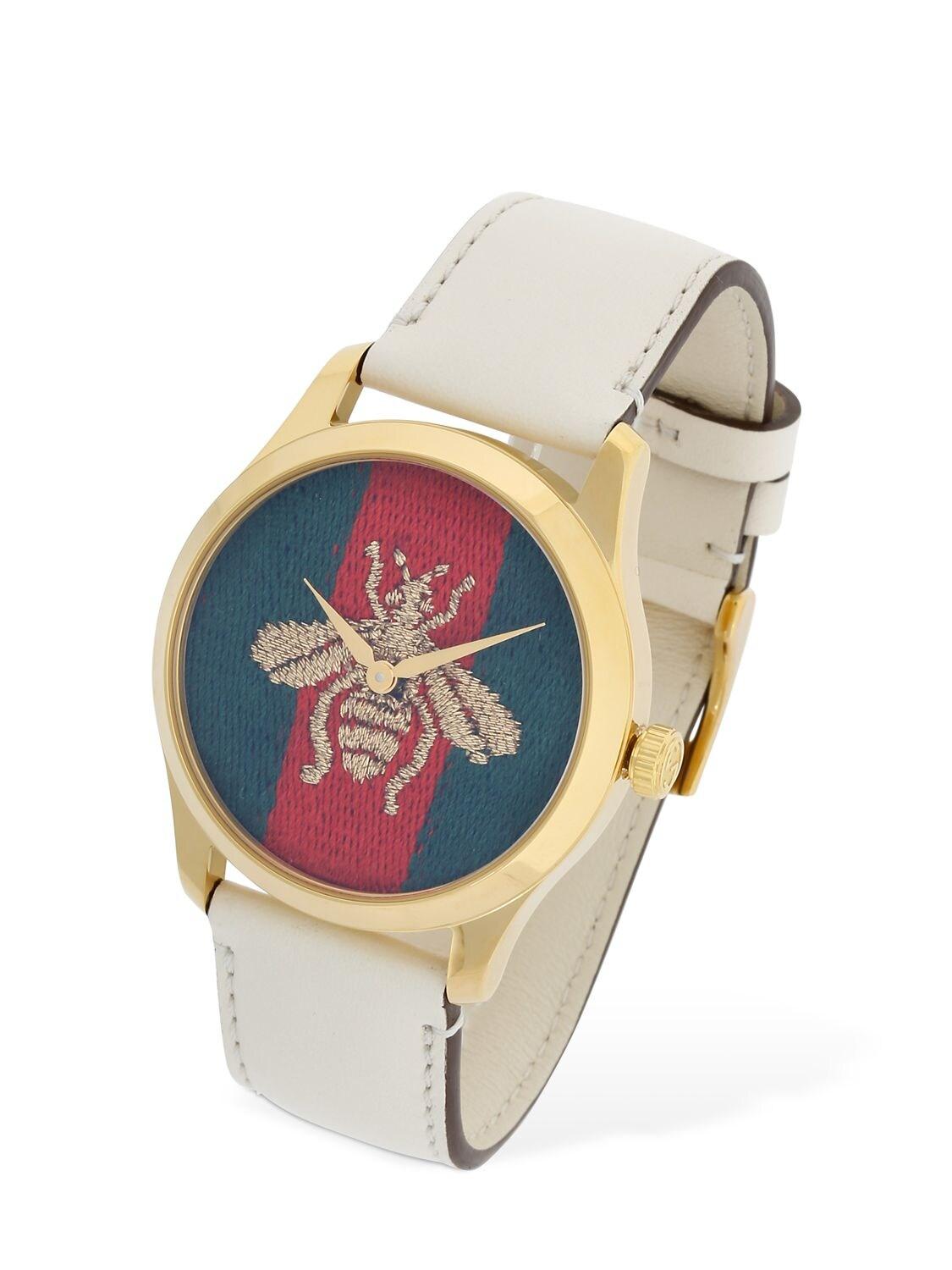 Gucci Embroidered Bee Leather Watch in 