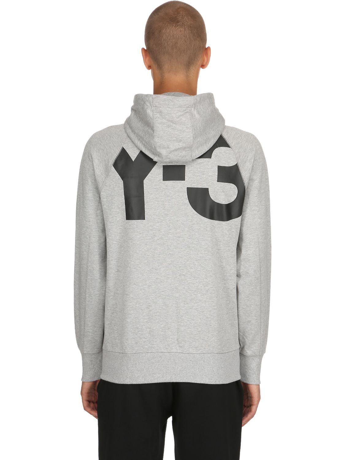 Y-3 Logo Zip-up Cotton Sweatshirt Hoodie in Grey (Gray) for Men - Lyst