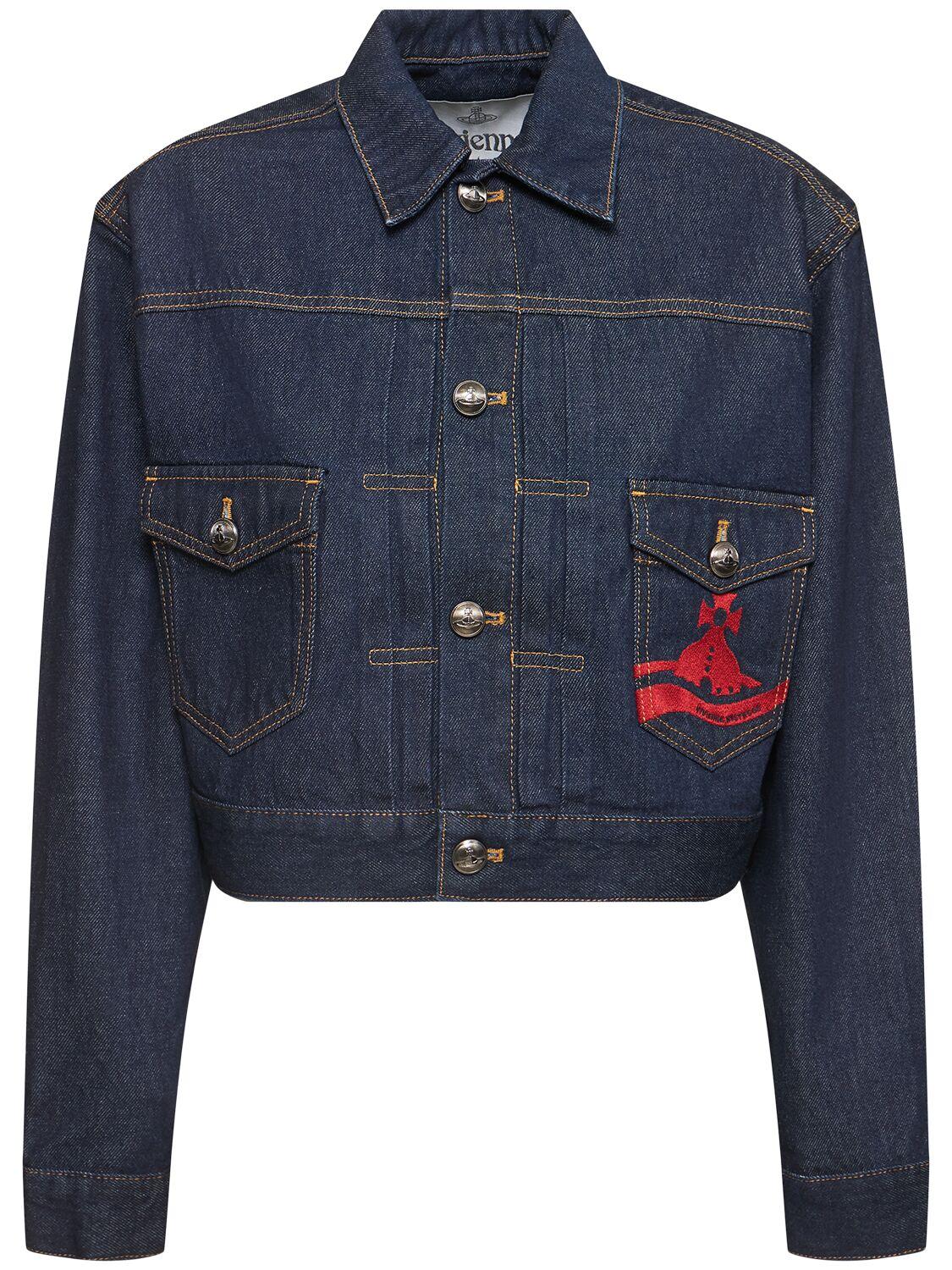 Vivienne Westwood Marlene Logo Cropped Denim Jacket in Blue