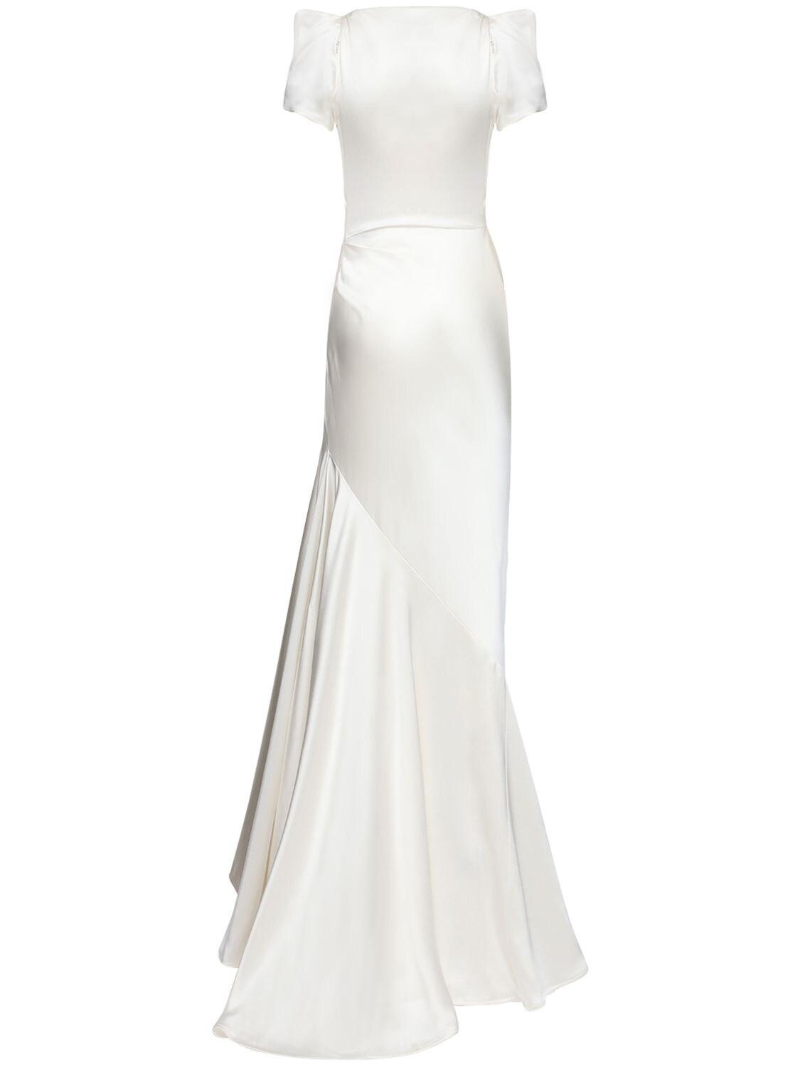 long cocotte dress in ivory silk crepe satin