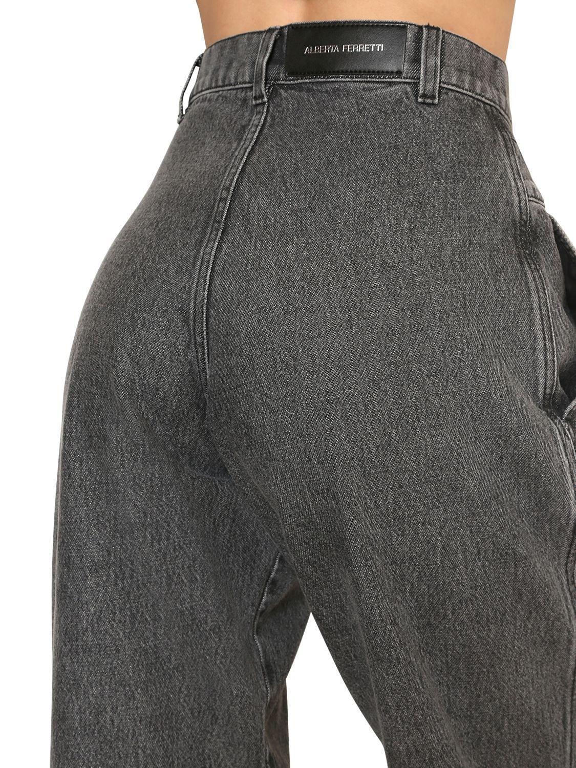 Alberta Ferretti High Waist Wide Leg Cotton Denim Jeans in Dark Grey ...