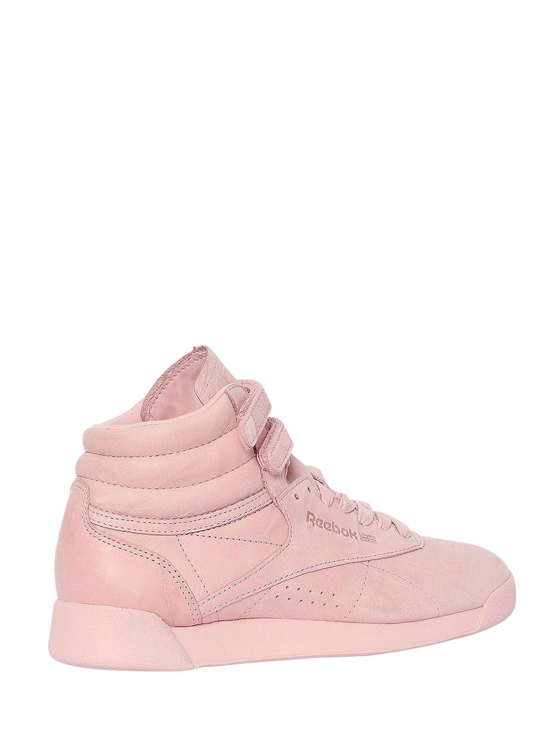 Reebok Freestyle Nubuck High Top Sneakers in Pink - Lyst