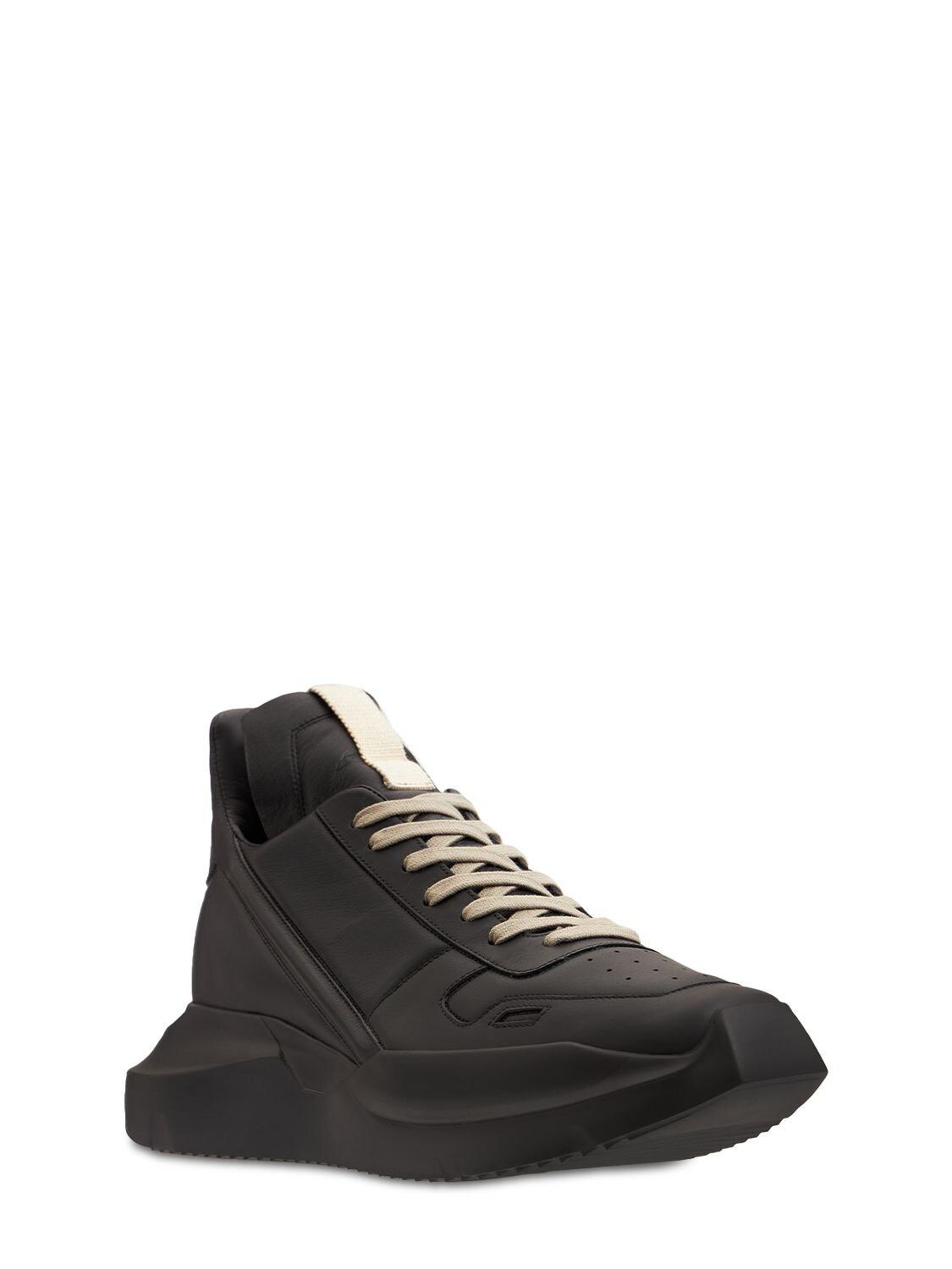 Rick Owens Geth Runner Grain Leather Sneakers in Black for Men | Lyst