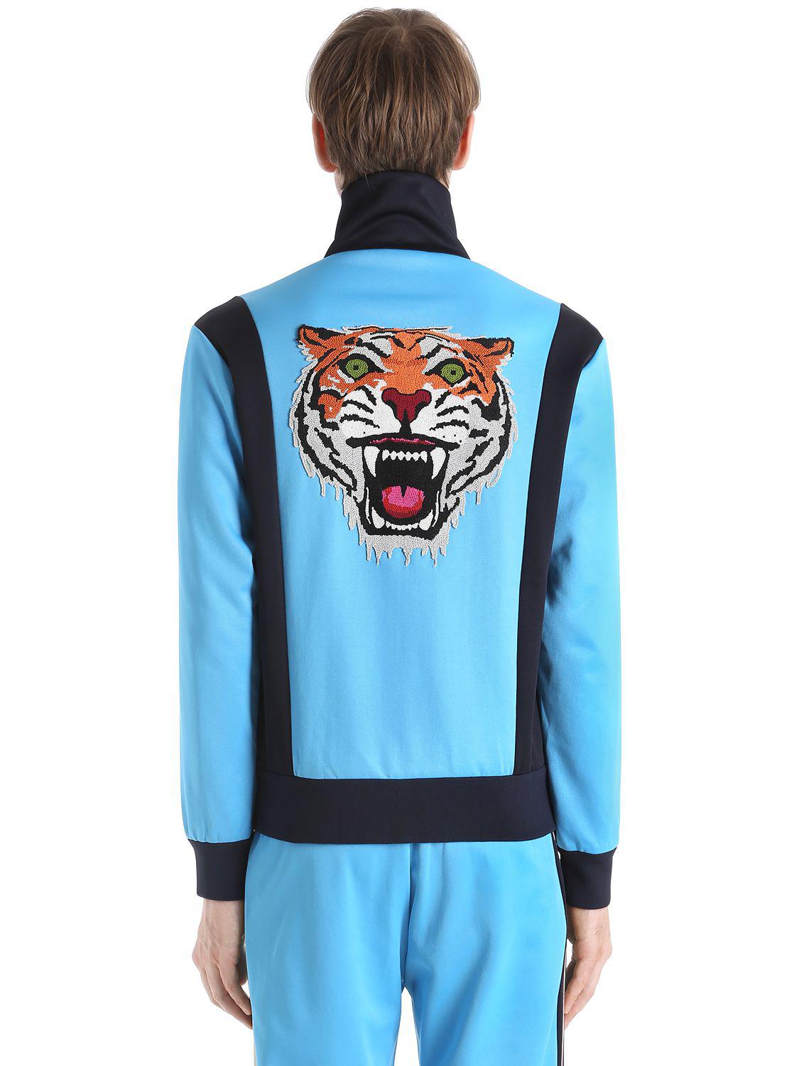 Sudadera De Jersey Con Cremalleta Y Parche Tigre Gucci de hombre de color  Azul | Lyst