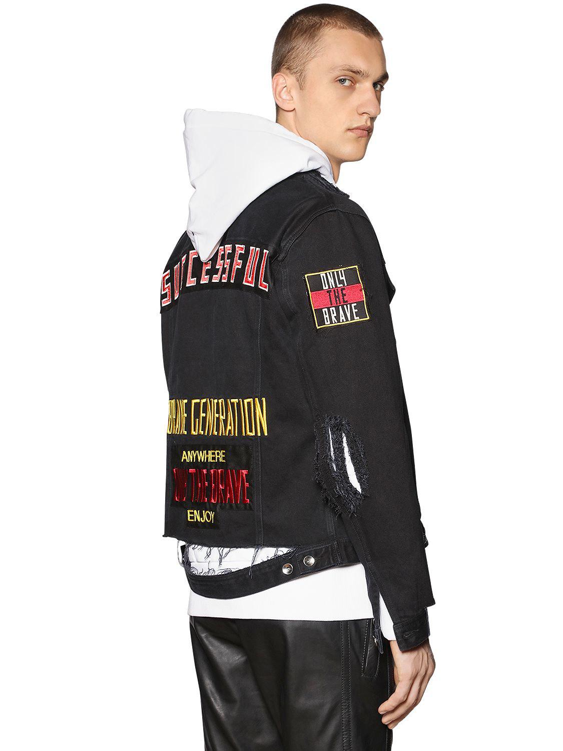 black denim patch jacket