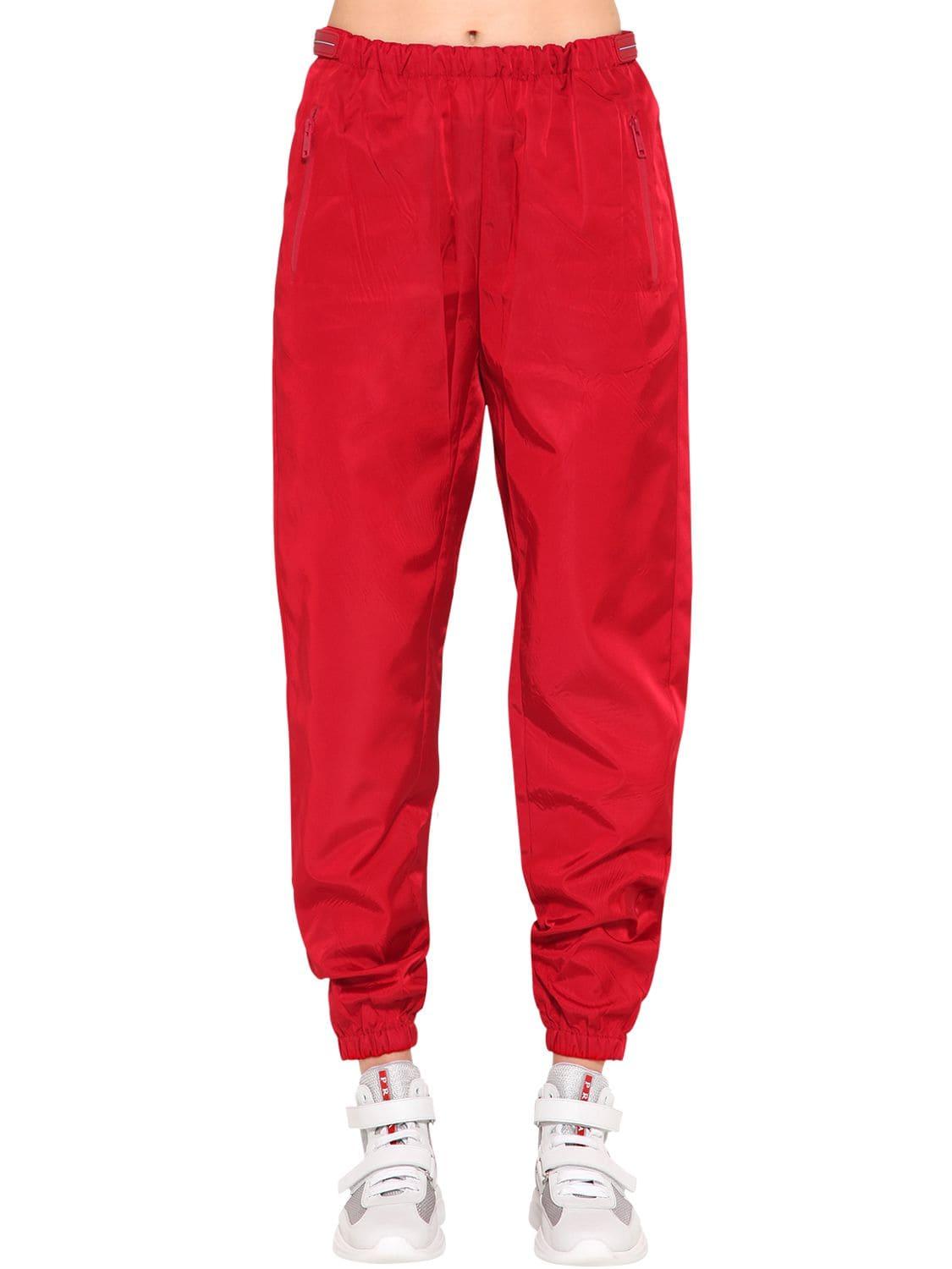 Prada Synthetic Nylon Gabardine Track Pants in Red - Lyst
