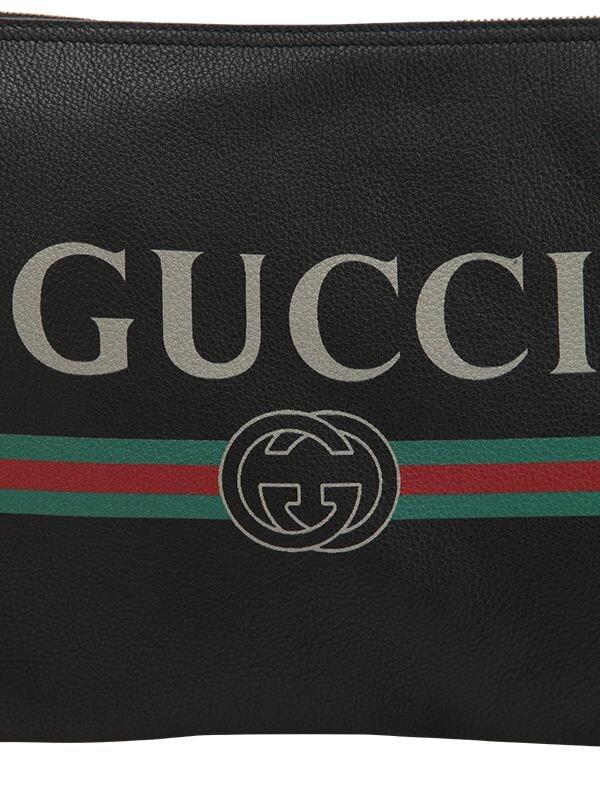 Gucci Men's Logo-Debossed Leather Pouch