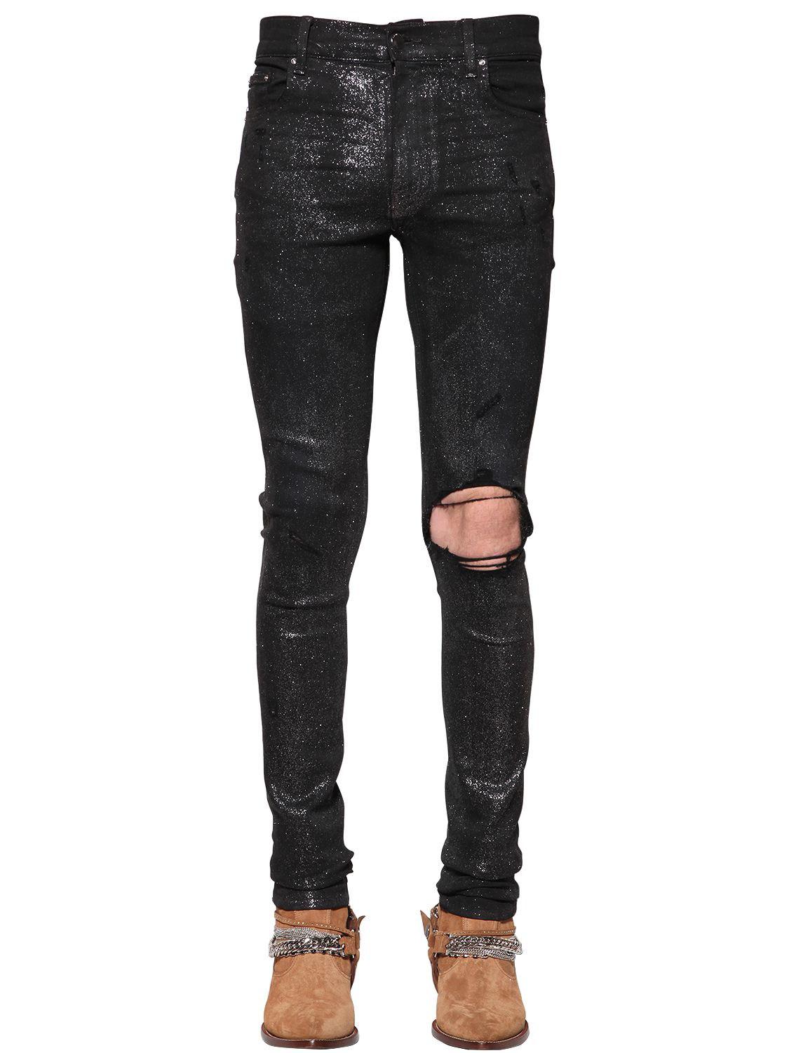 Amiri 15cm Glitter Coated Cotton Denim Jeans in Black for Men Lyst
