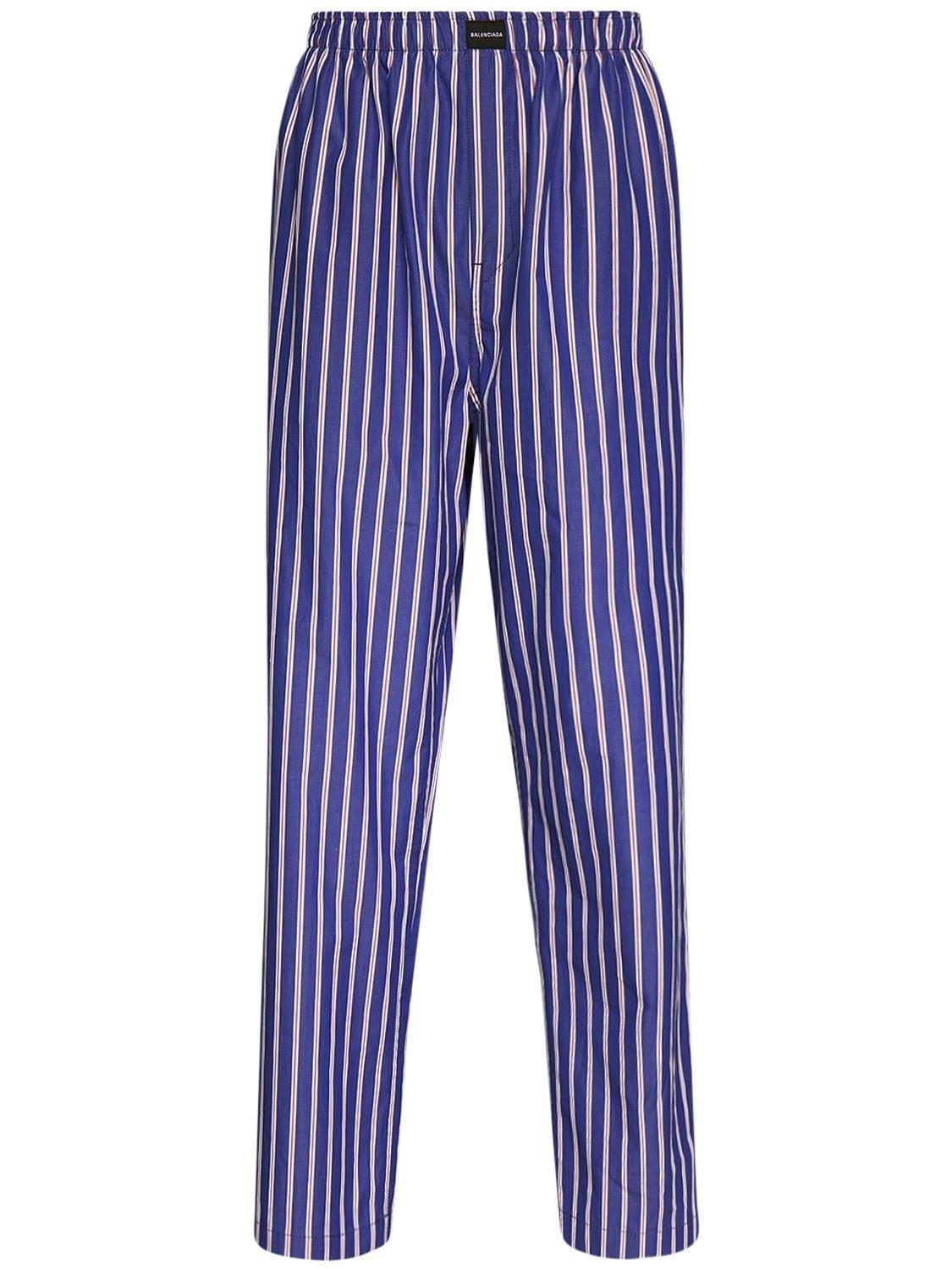 Pantalon De Pyjama En Popeline De Coton À Rayures Balenciaga en coloris  Bleu | Lyst