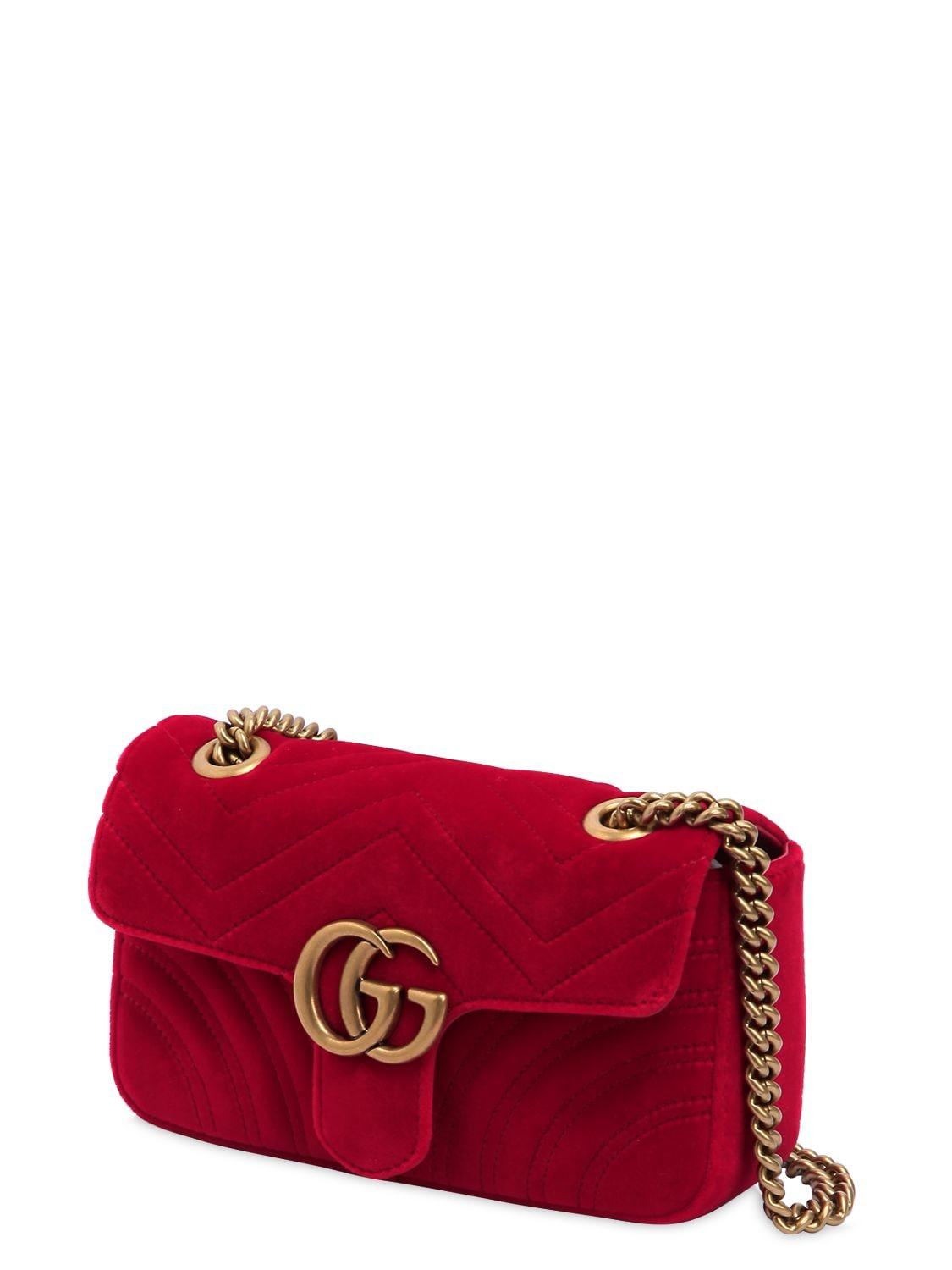 Borsa Mini "Gg Marmont 2.0" In Velluto di Gucci in Rosso | Lyst