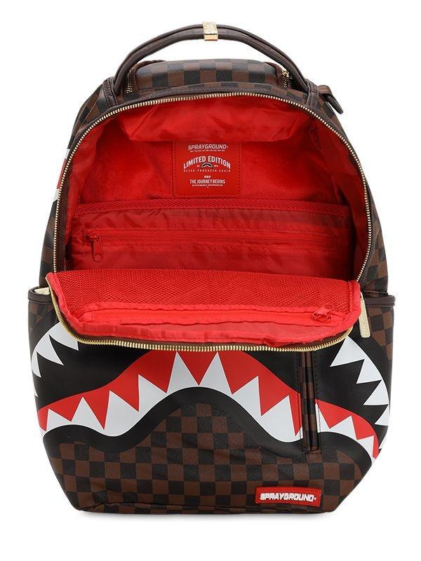 Sprayground Side Sharks In Paris Backpack (Brown) at Dandy Fellow