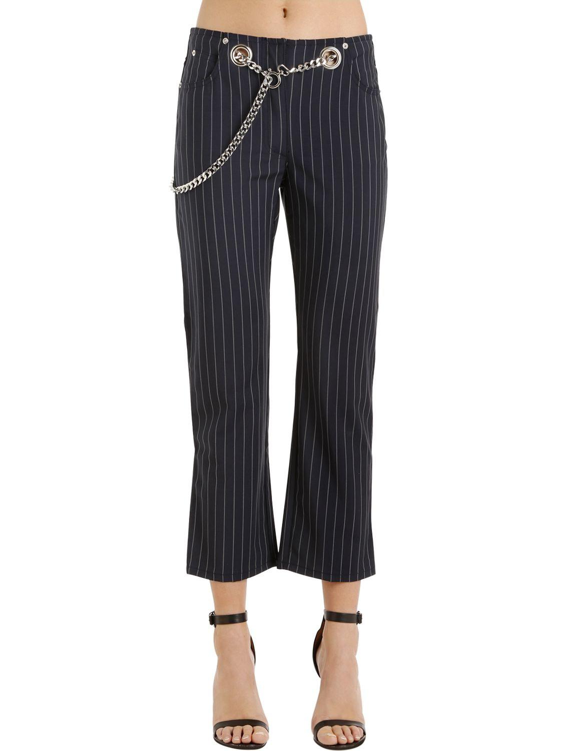 Miaou Pinstriped Cotton Pants W Chain Belt in Blue Lyst Australia