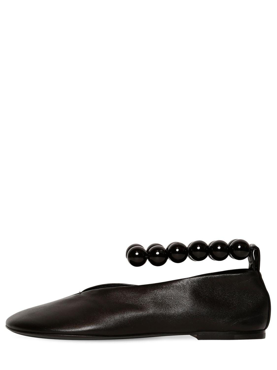 Jil Sander 10mm Bead Ankle Leather Ballerina Flats in Black - Lyst