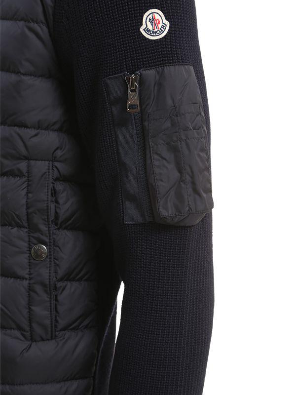 Moncler Hooded Nylon & Wool Knit Down Jacket in Blue for Men | Lyst
