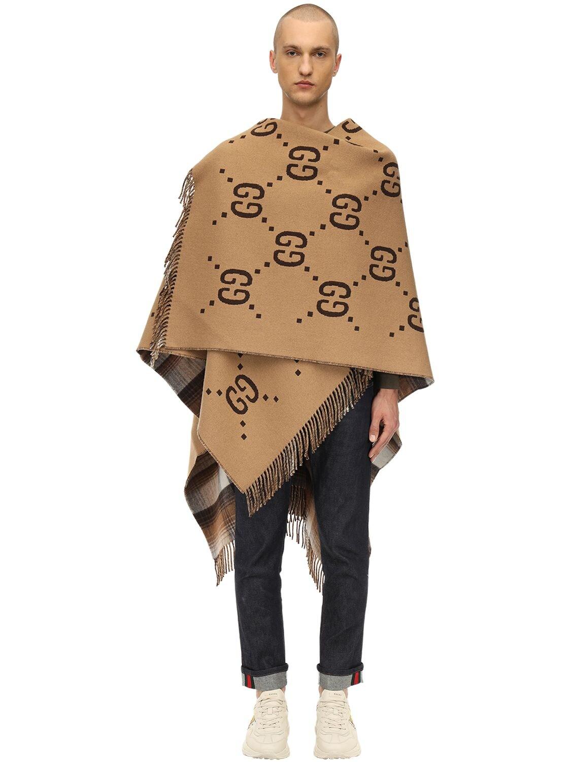 Gucci Reversible Logo Wool Poncho Cape in Brown for Men | Lyst Australia