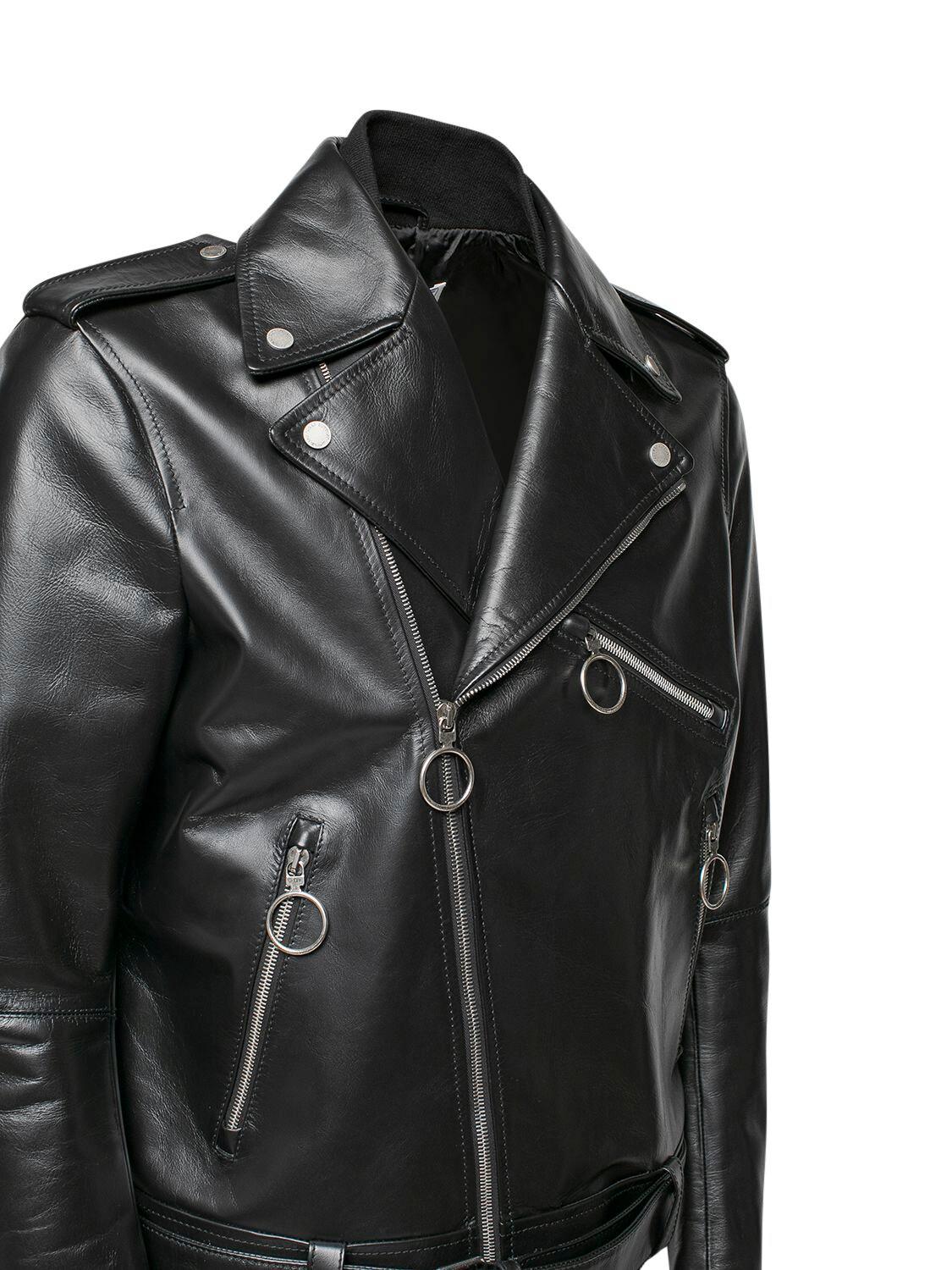 Off-White c/o Virgil Abloh Acrylic Arrow Leather Biker Jacket in Black 