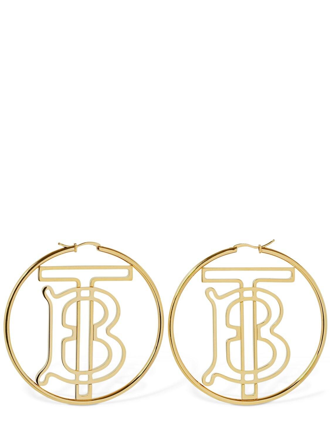 Burberry Tb Logo Hoop Earrings in Gold (Natural) | Lyst
