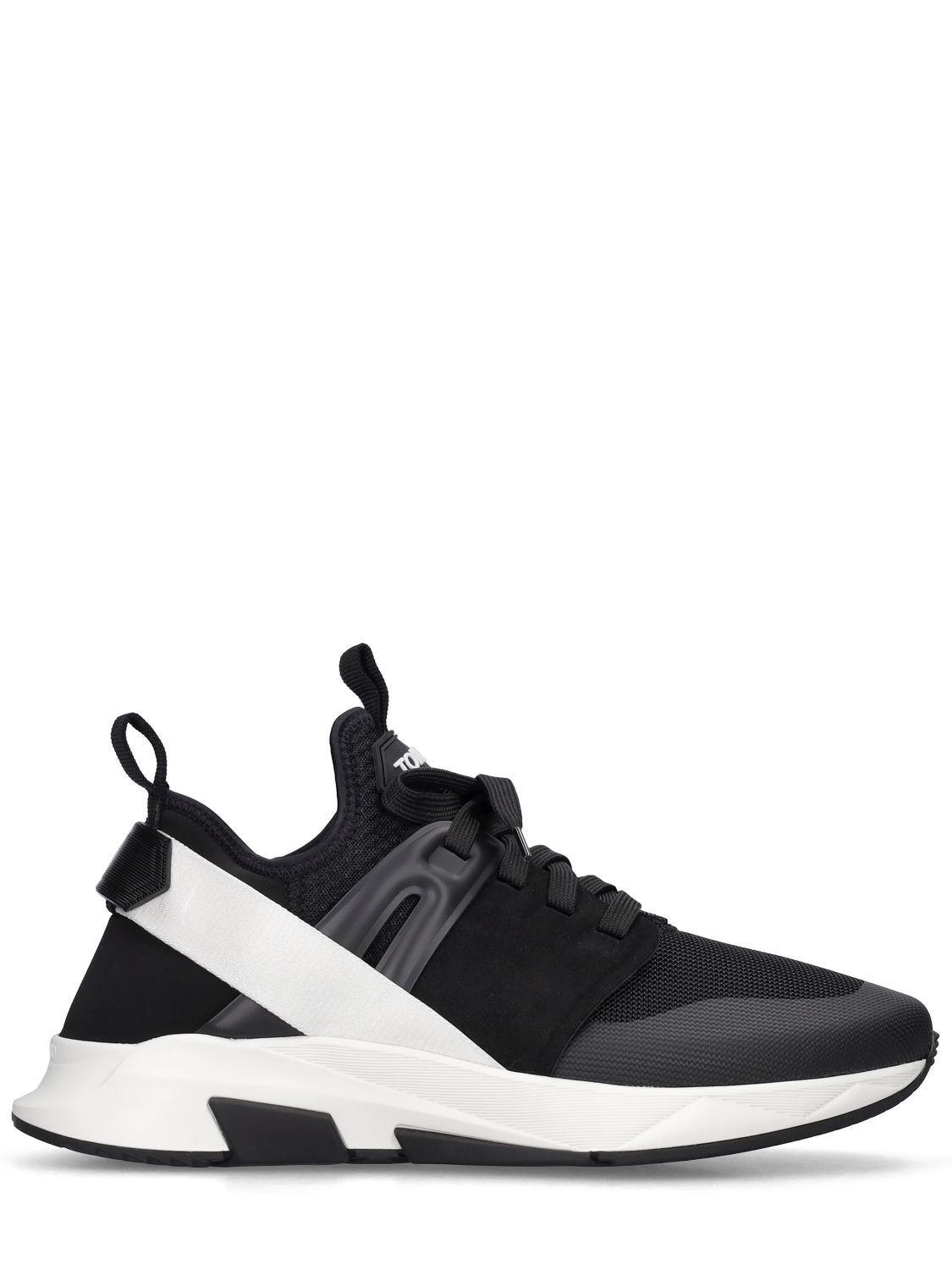 Tom Ford Alcantara Tech & Leather Low Sneakers in Black for Men | Lyst
