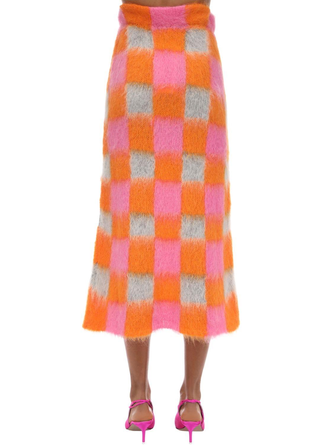 KENZO Check Mohair Blend Intarsia Skirt in Orange/Pink (Orange) | Lyst