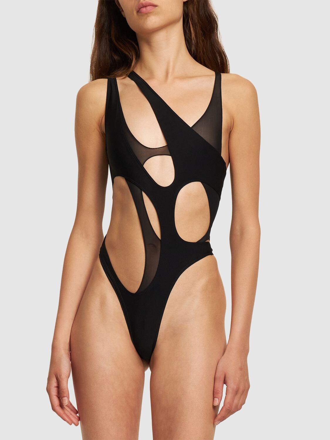 Mugler Layered Cutout One Piece Swimsuit in Black Lyst UK