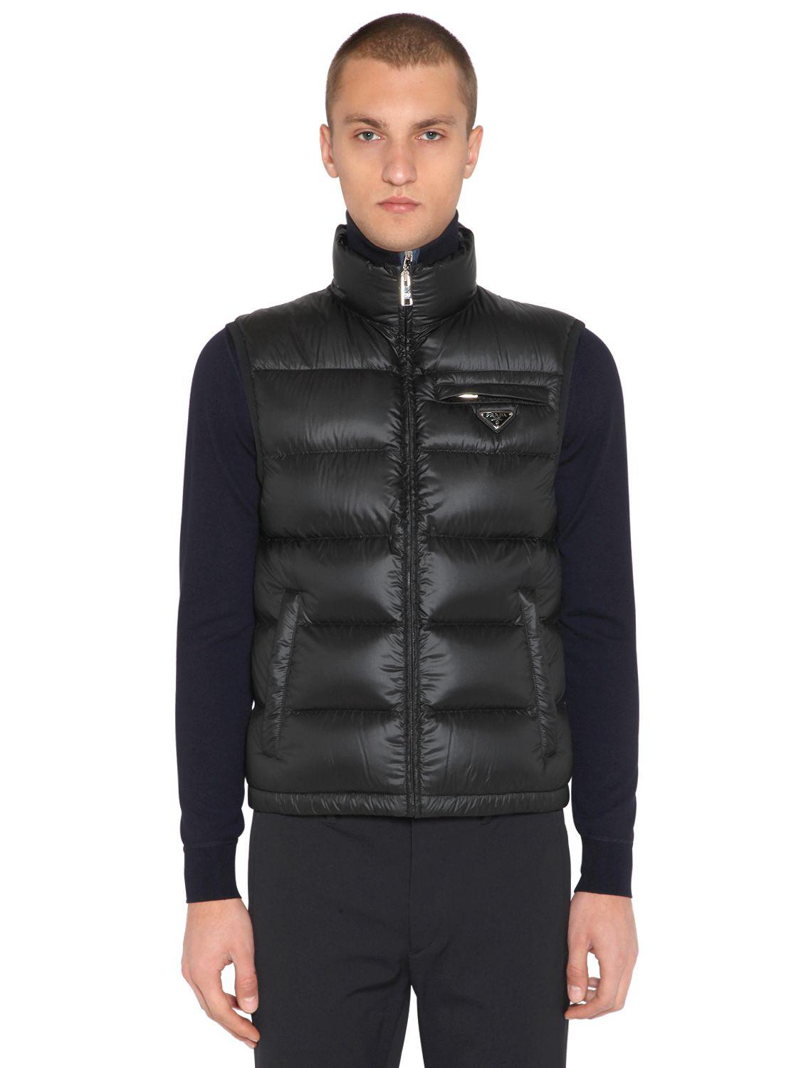 Prada Synthetic Ripstop Nylon Down Vest in Black for Men - Lyst