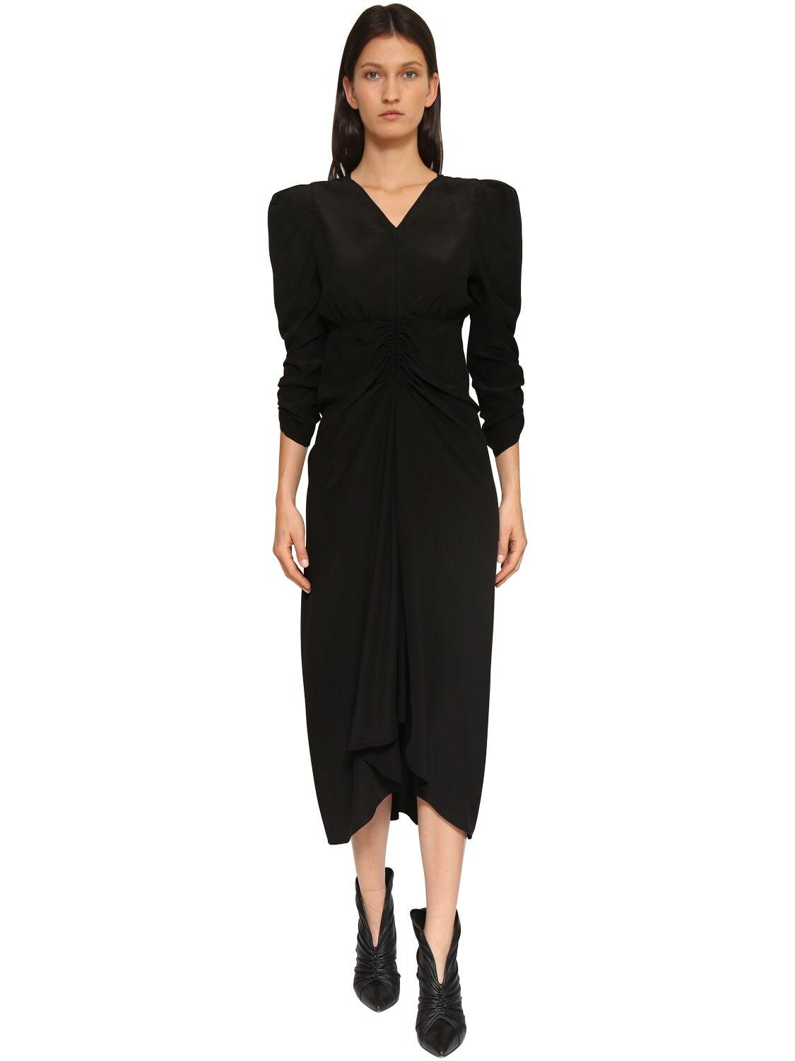 Isabel Marant Albi Silk Crepe De Chine Midi Dress in Black | Lyst