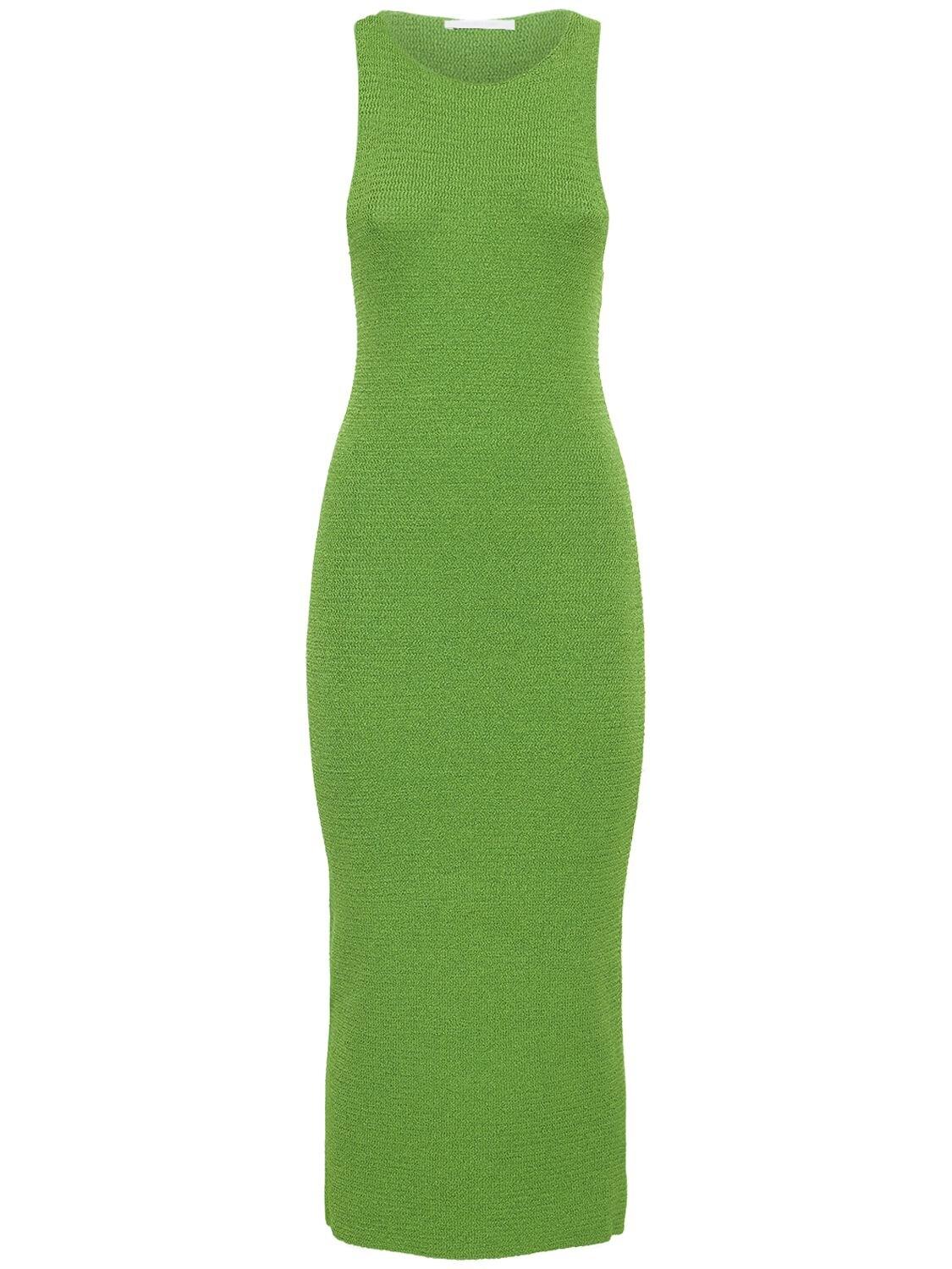 Helmut Lang Ribbon Knitted Midi Dress in Green | Lyst UK