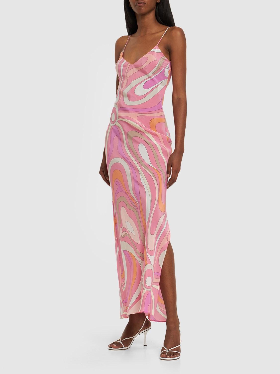 ワンピース Emilio Pucci Dresses Pink Emilio Pucci Marmo Printed Silk Twill Long Dress in Pink | Lyst