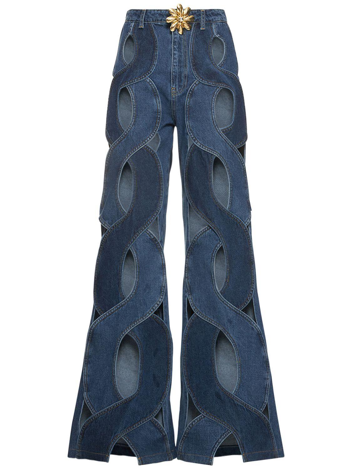 Area Rope Cutout Cotton Denim Wide Leg Jeans in Blue Lyst