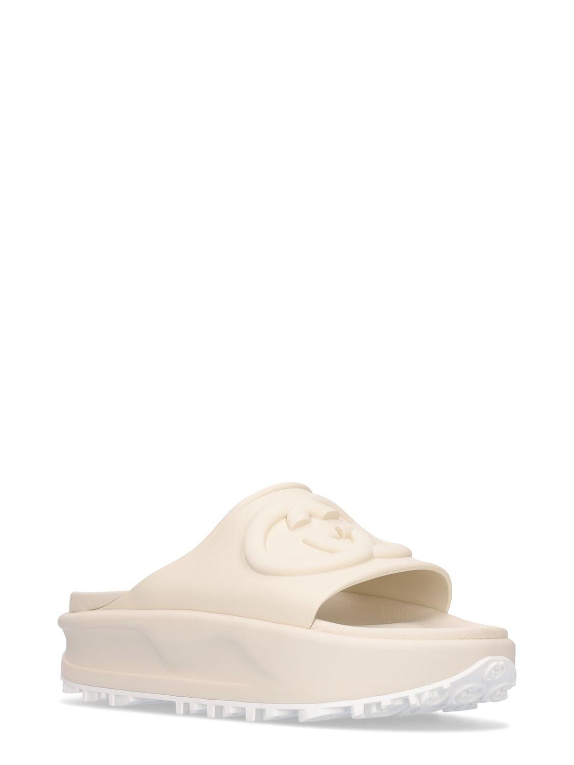 Gucci 40mm Miami Rubber Wedge Sandals in Natural | Lyst