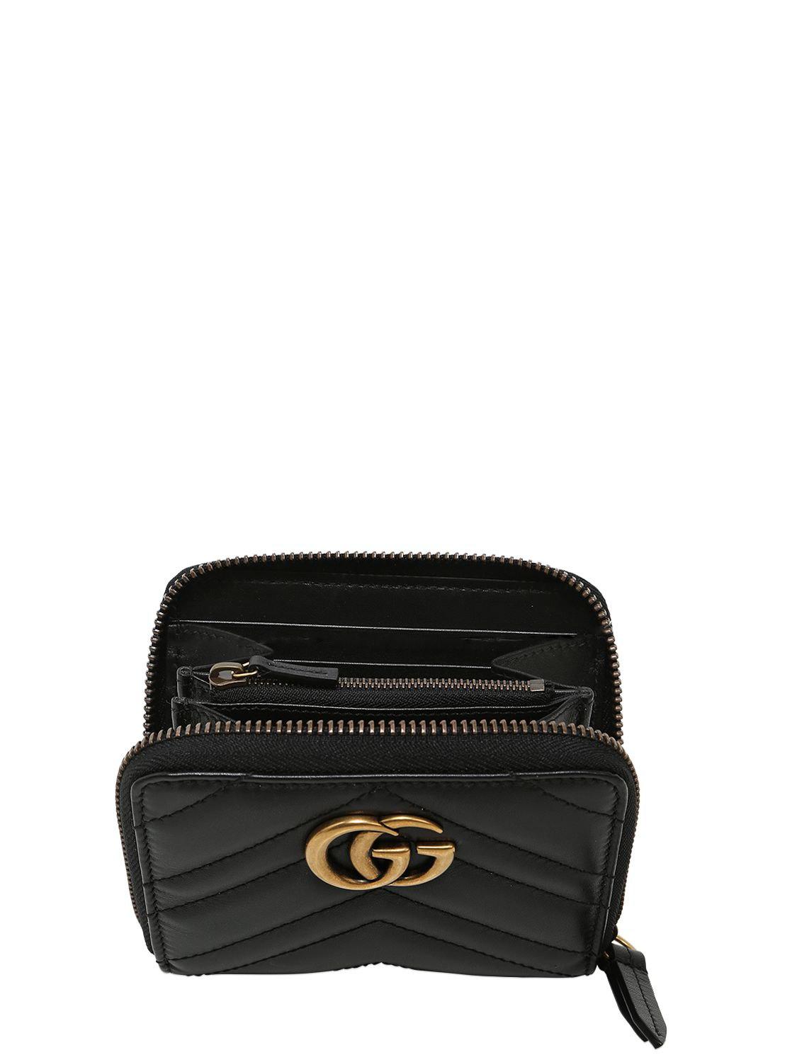 Gucci Small Gg Marmont 2.0 Leather Zip Wallet in Black | Lyst