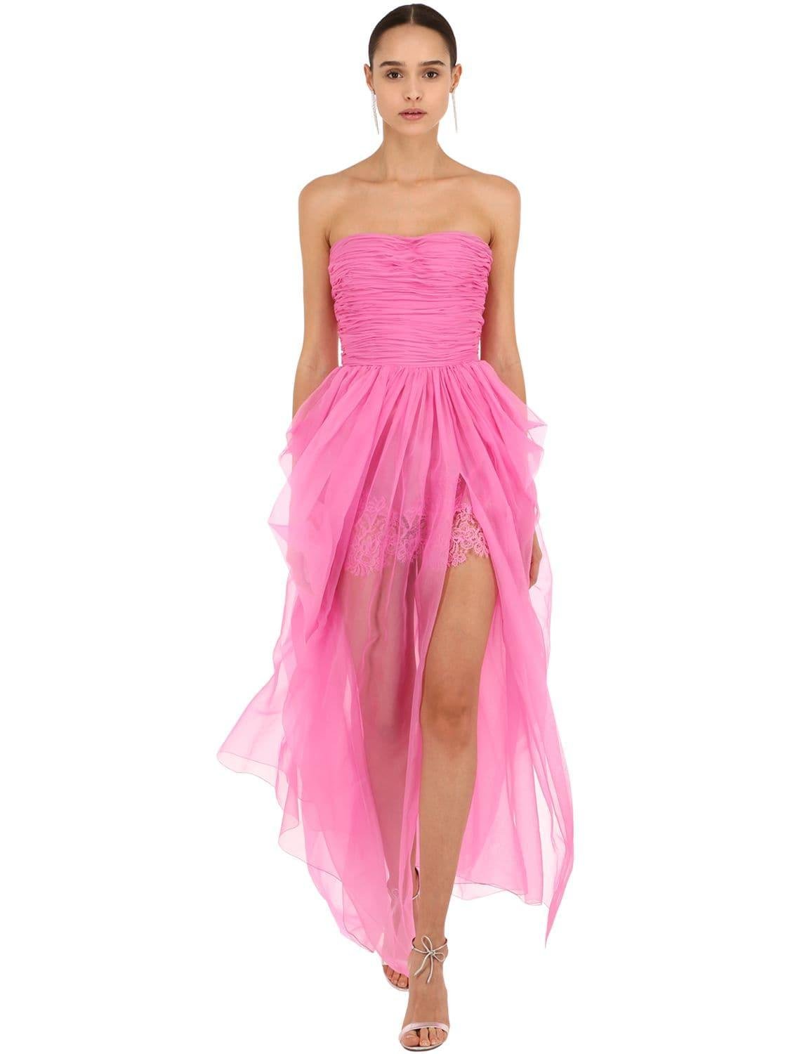 Ermanno Scervino Strapless Silk Organza Dress in Pink | Lyst