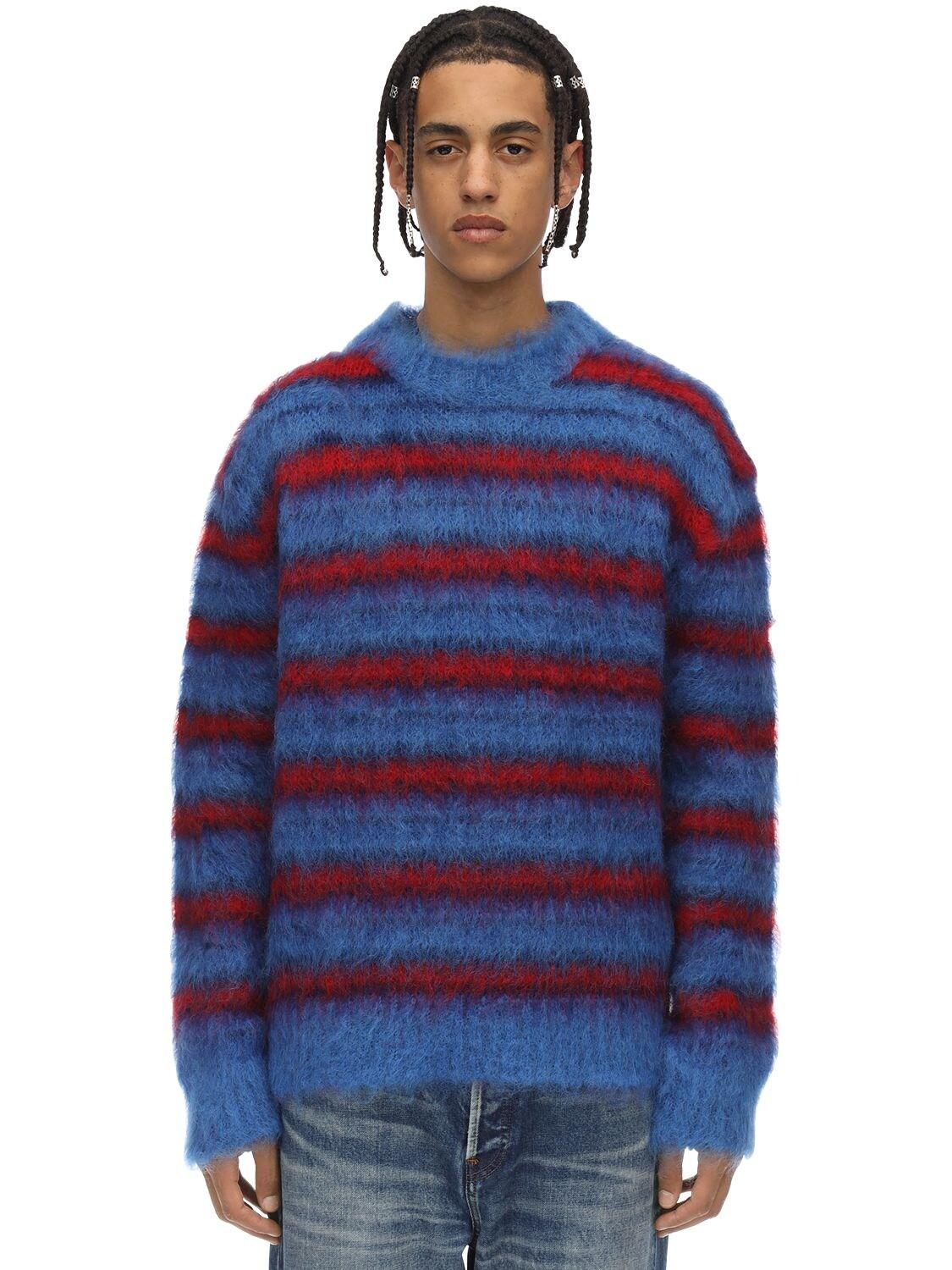 Marni Synthetic Striped Mohair Blend Knit Sweater in Blue/Red 