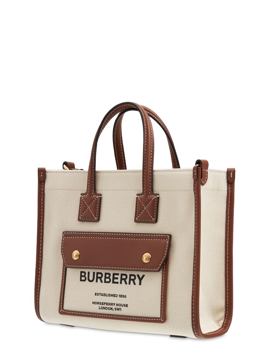 Burberry Mini Freya Leather & Canvas Tote Bag | Lyst