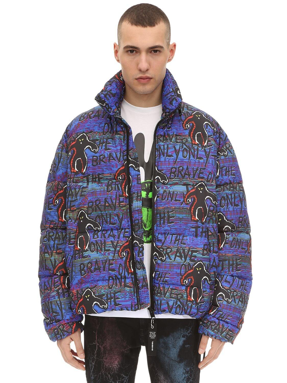 DIESEL Synthetic Printed Puffer Jacket in Blue for Men - Lyst