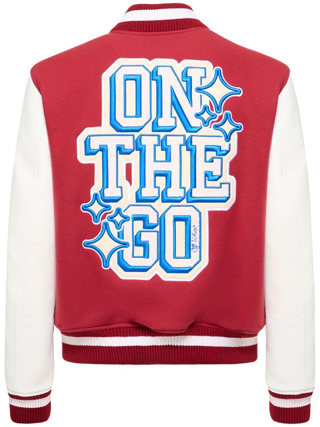 Off-White c/o Virgil Abloh On The Go Leather Varsity Jacket in Red for Men