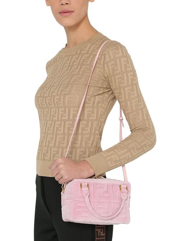 Fendi Mini Boston Embossed Ff Velvet Bag in Pink