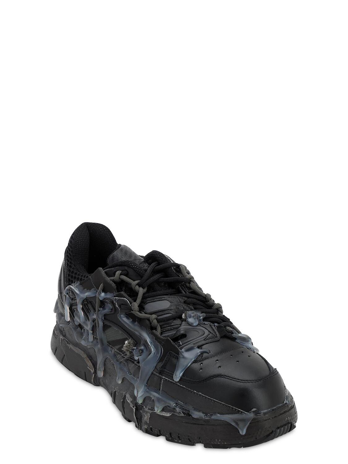 Maison Margiela Fusion Leather And Mesh Trainers in 42 (Black) for Men ...