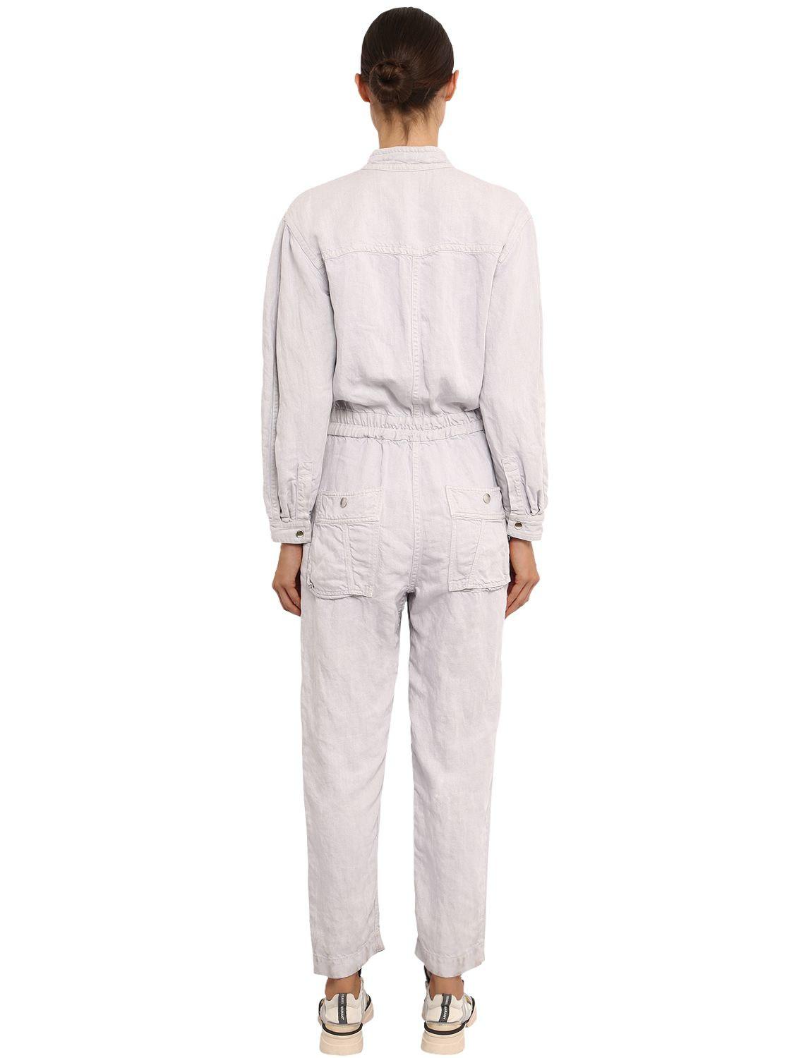 white linen jumpsuit long sleeve