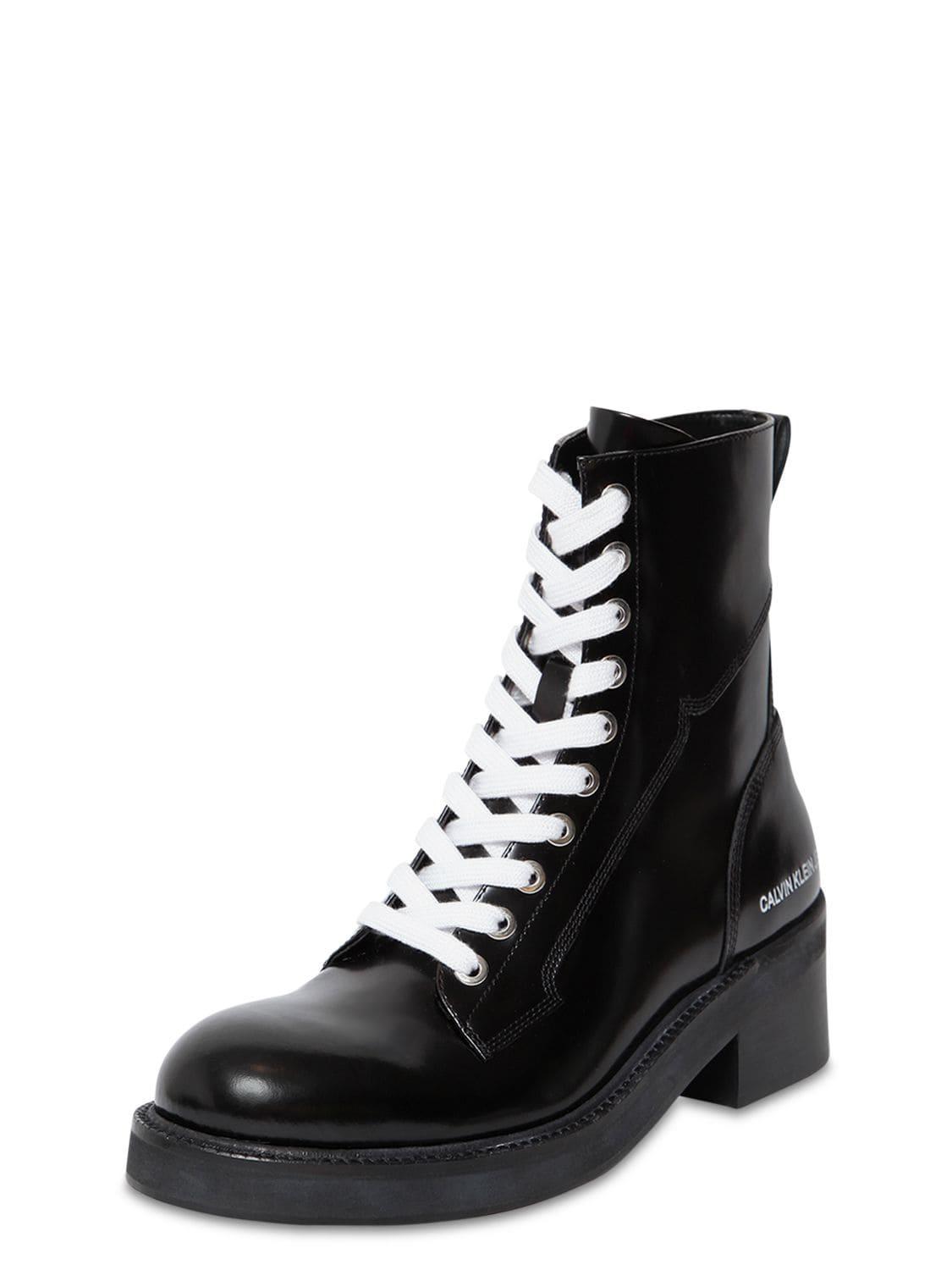 Calvin Klein 50mm Ebba Brushed Leather Ankle Boots in Black | Lyst