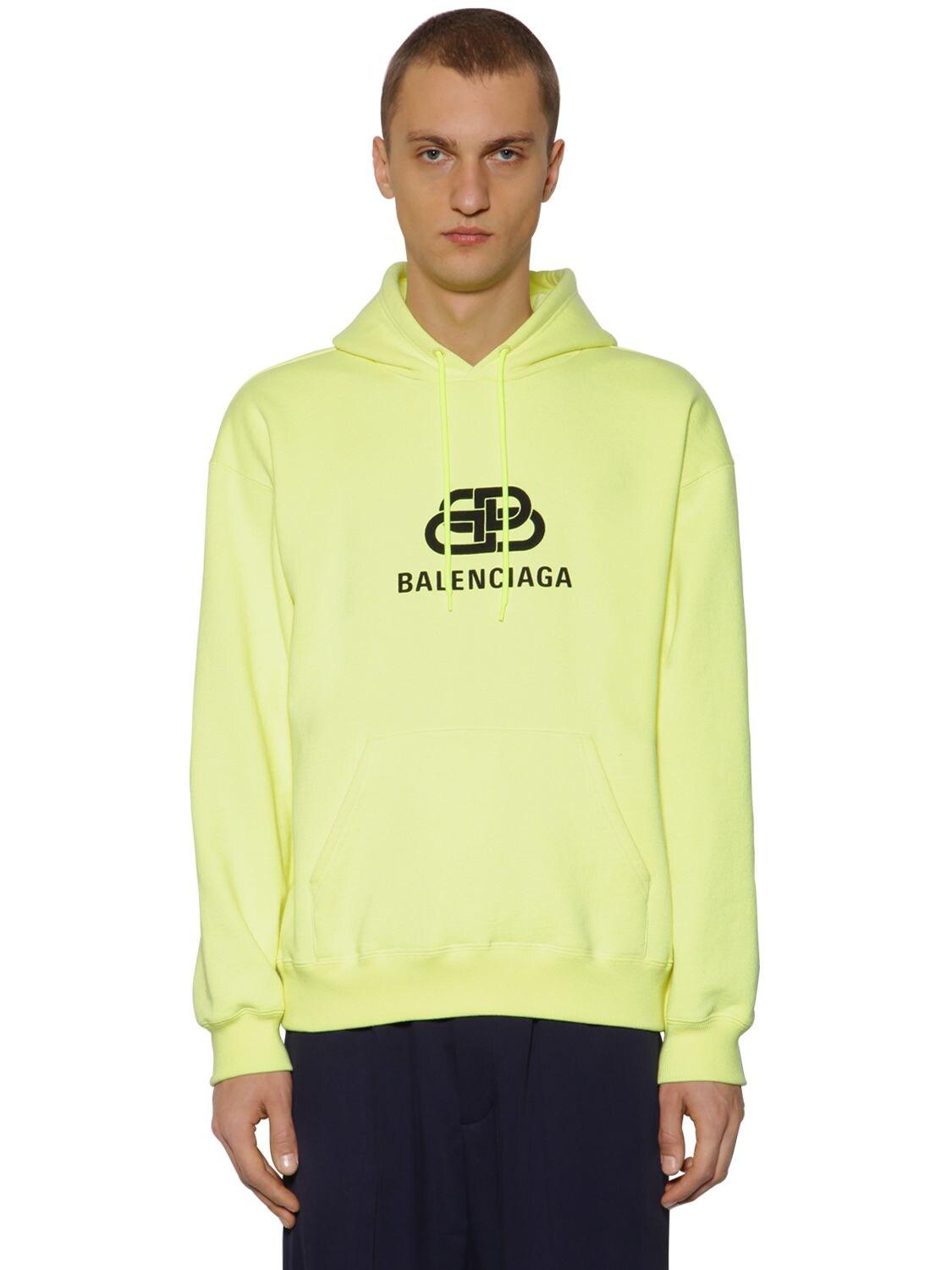 Balenciaga Logo Cotton Sweatshirt Hoodie in Yellow for Men - Lyst