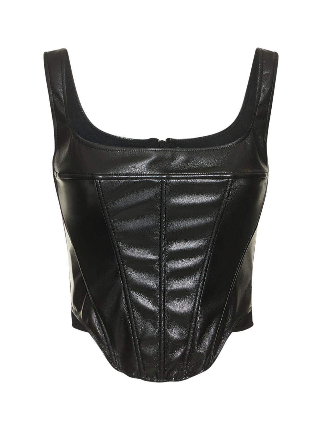 The Andamane Larissa Faux Leather Corset Top in Black | Lyst