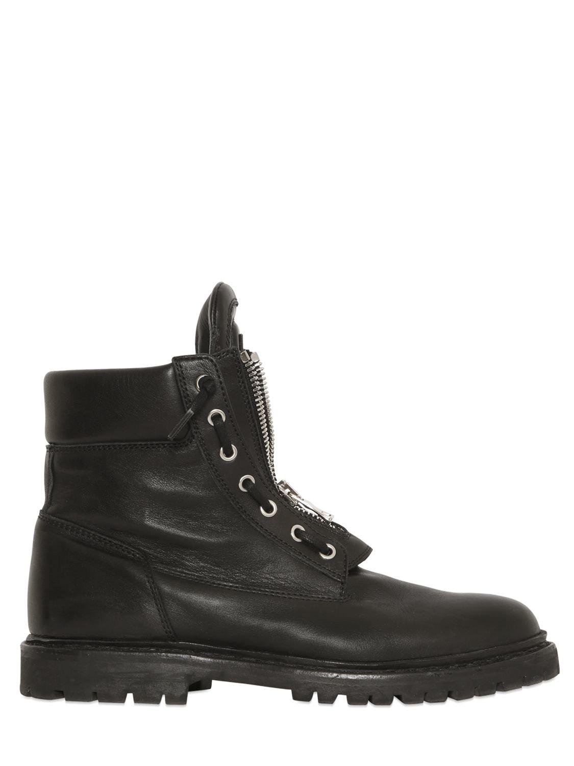 Balmain Zip-up Leather Combat Boots in Black for Men | Lyst